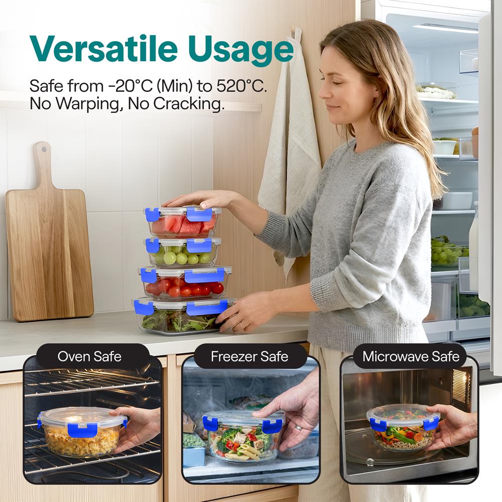 Serenelife Food Vorratsdosen Glas 24-teilig Blau Borosilikat