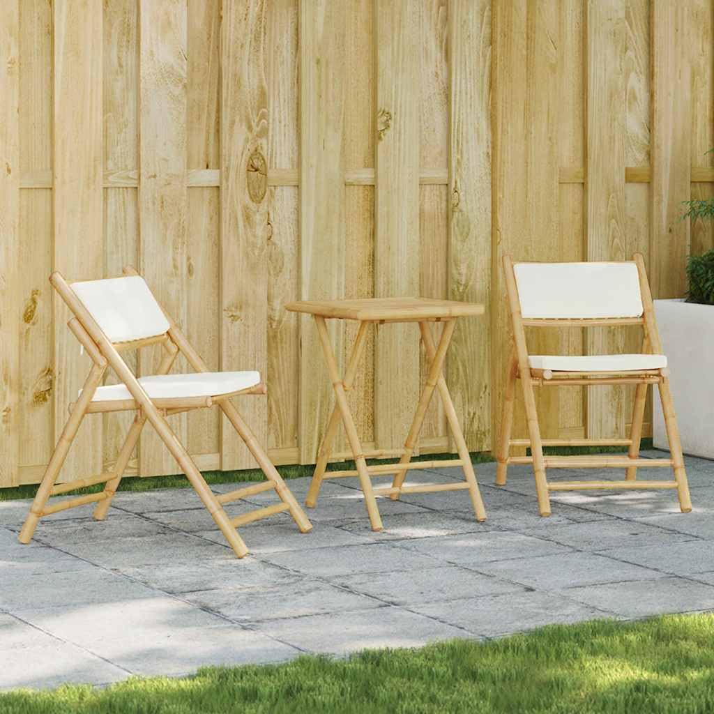 vidaXL Bistro-Set Bambus 3-tlg. klappbar Cremeweiß 55x55x75 cm