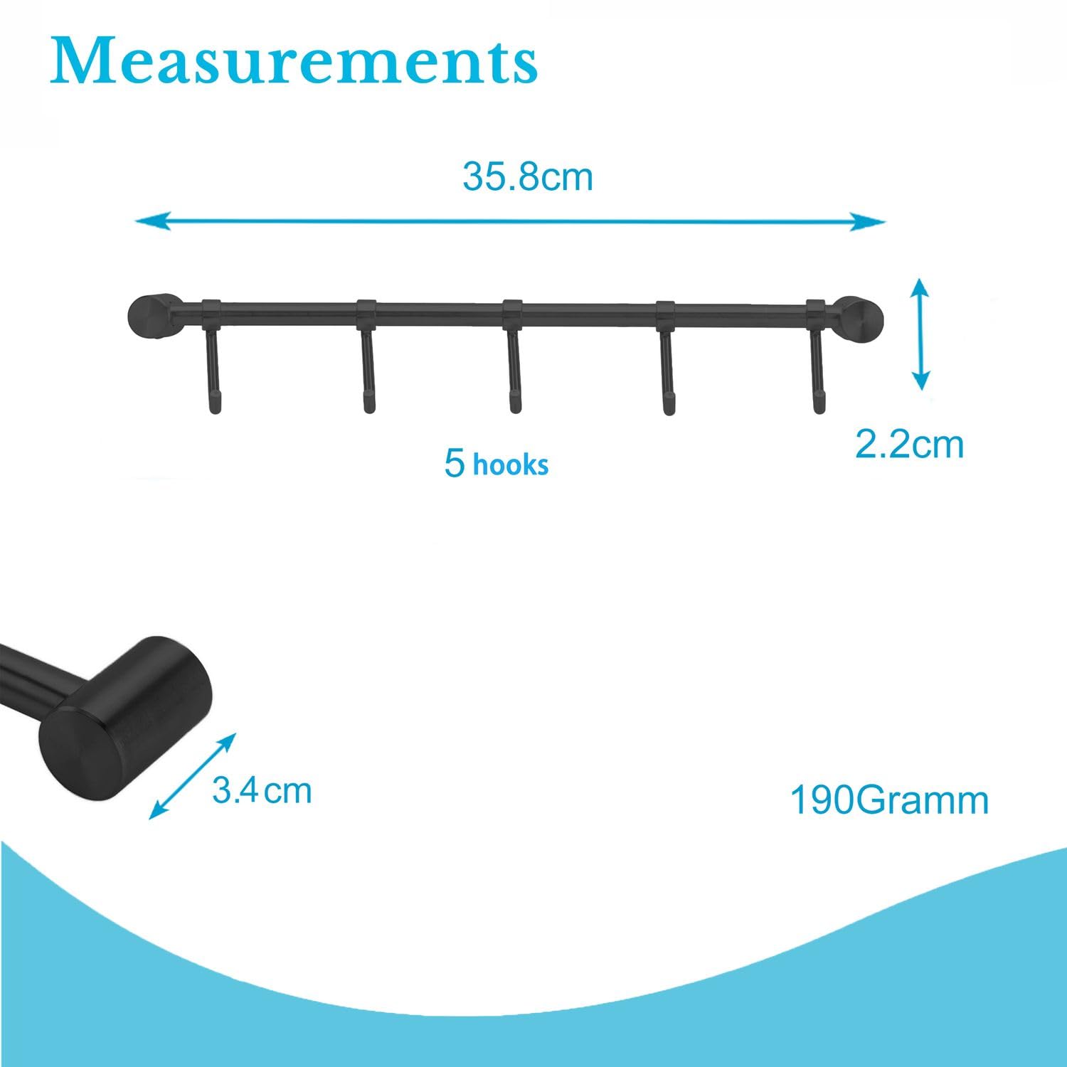 Intirilife Kleiderbügel Hängeleiste 5 Haken schwarz 35,8 cm