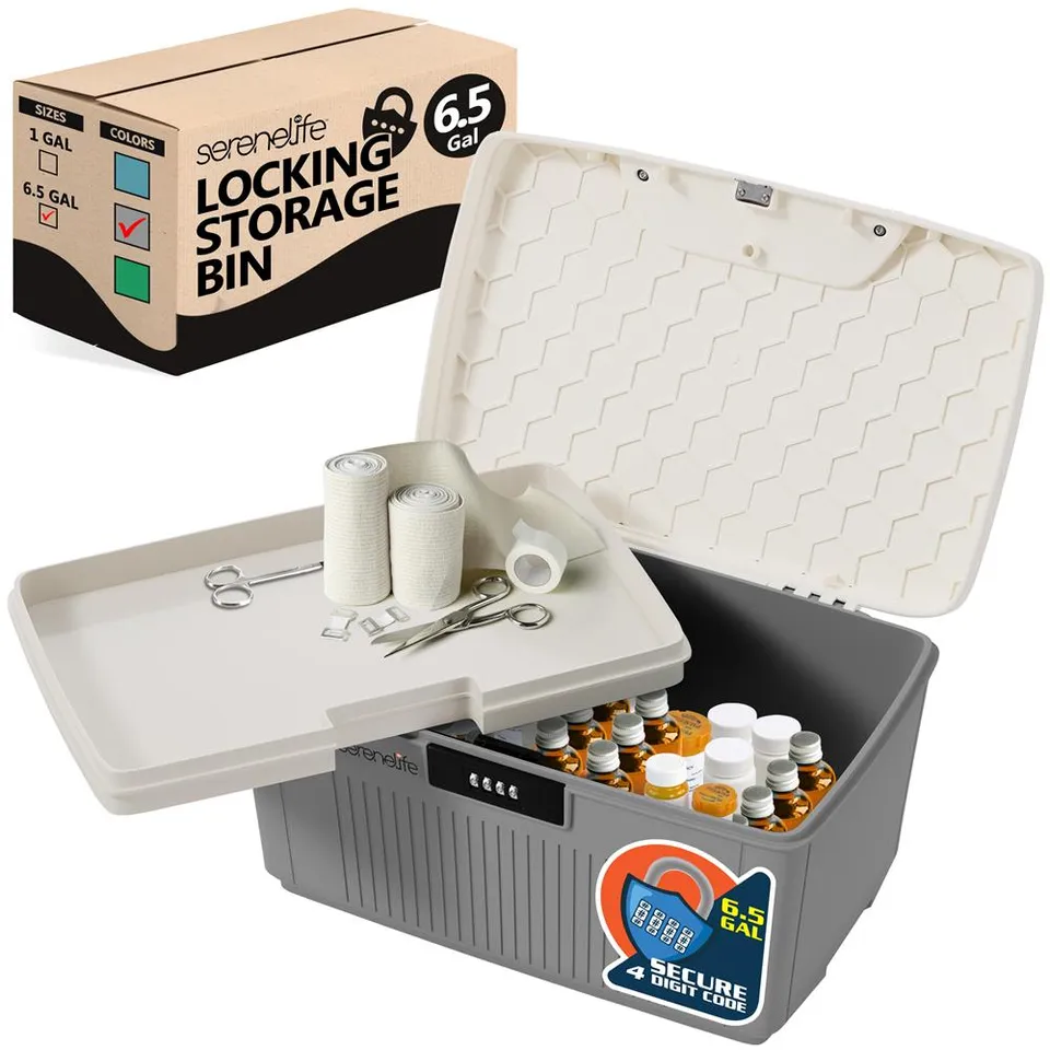 Serenelife Storage Aufbewahrungsbox Grau 25L mit Schloss