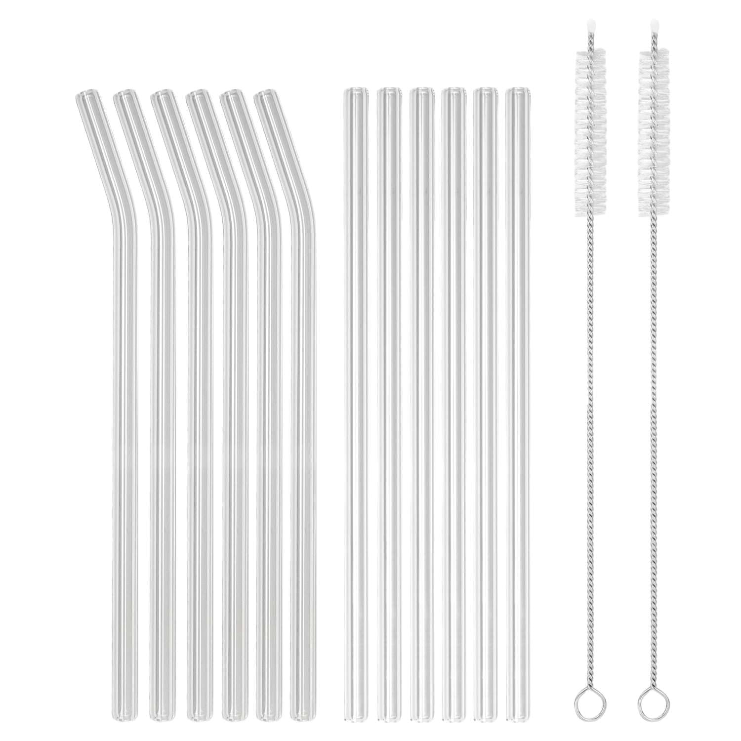 Intirilife Glas Strohhalm Set 15-tlg Trinkhalme gebogen 20 cm