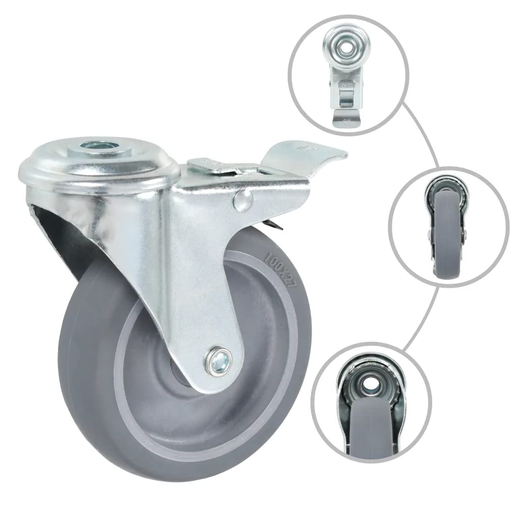 vidaXL 8x Lenkrollen 100 mm mit Rückenloch und Bremse TPR