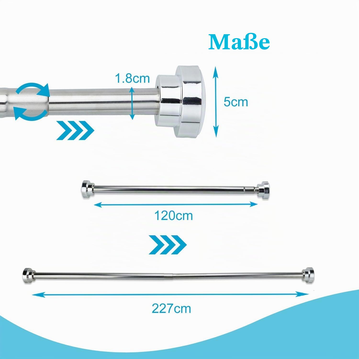 Intirilife Teleskopstange 120-227 cm Silber Edelstahl ohne Bohren