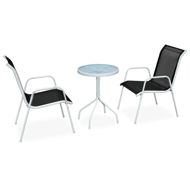 vidaXL Bistroset 3-tlg Stahl Schwarz Balkonset Glastisch