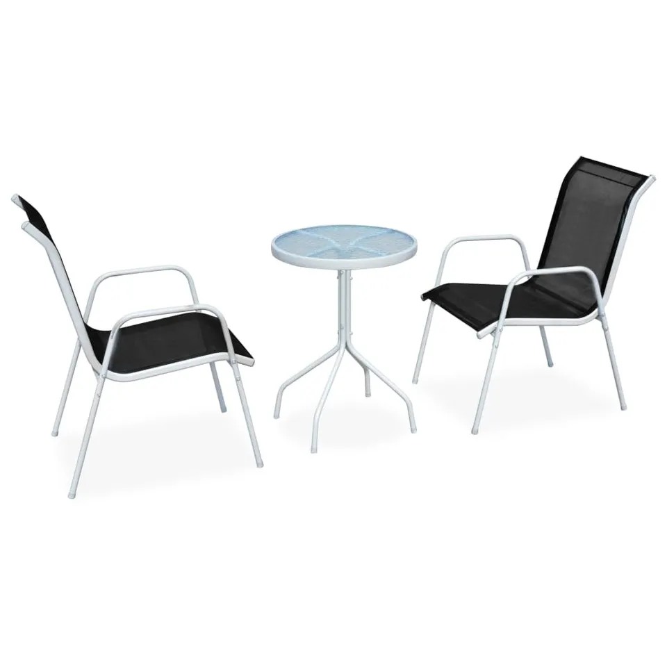vidaXL Bistroset 3-tlg Stahl Schwarz Balkonset Glastisch
