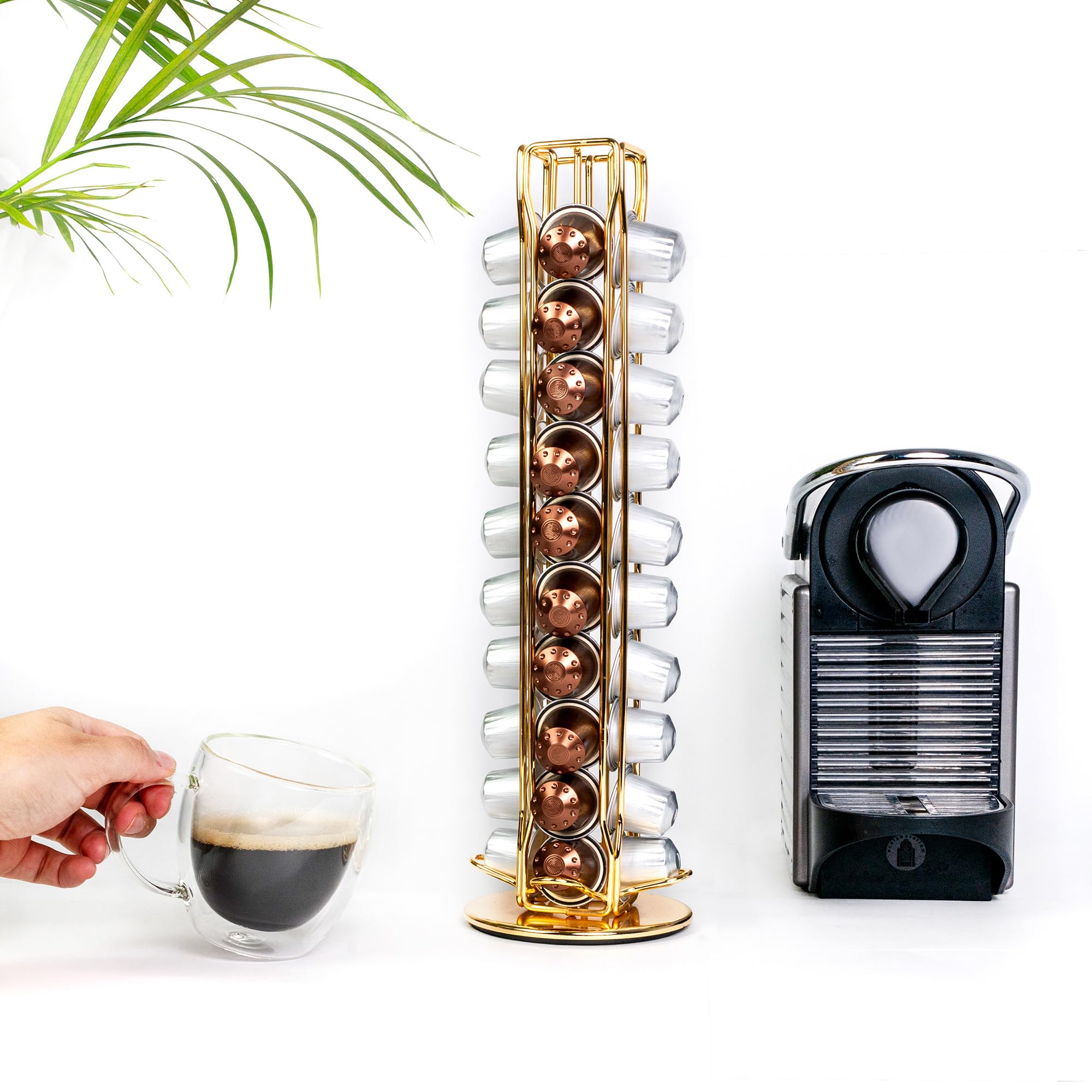 Intirilife Kapselhalter Gold 40 Nespresso Kapseln Eisen drehbar