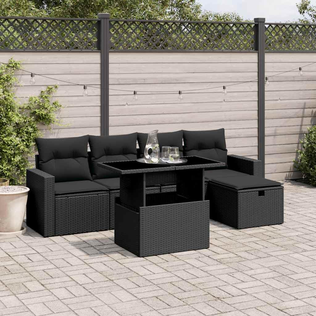 vidaXL Heim & Garten 6-tlg. Garten-Sofagarnitur Schwarz Rattan