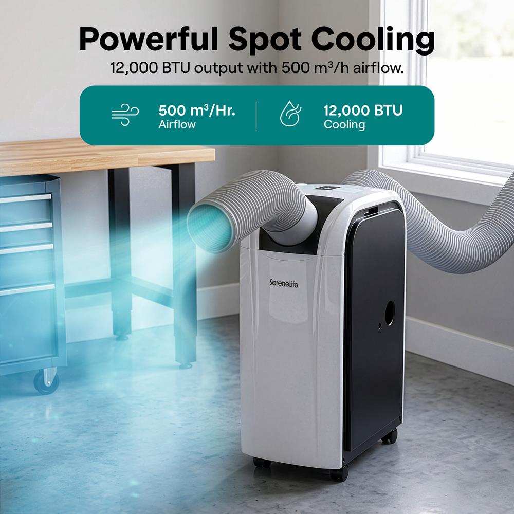 Serenelife Portable AC Spot Cooler Klimagerät 12000 BTU Grau WLAN