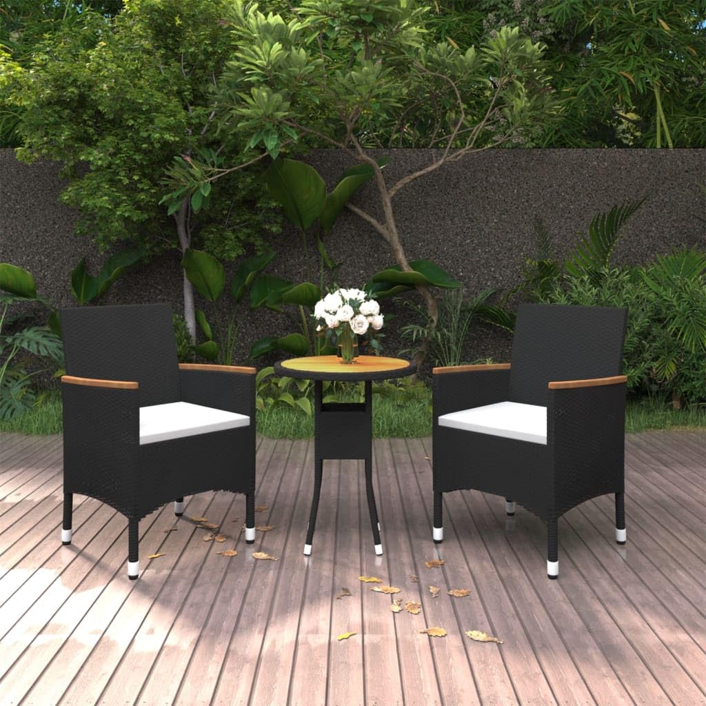 vidaXL Gartenmöbel 3-tlg Sitzgruppe Rattan Schwarz Akazie