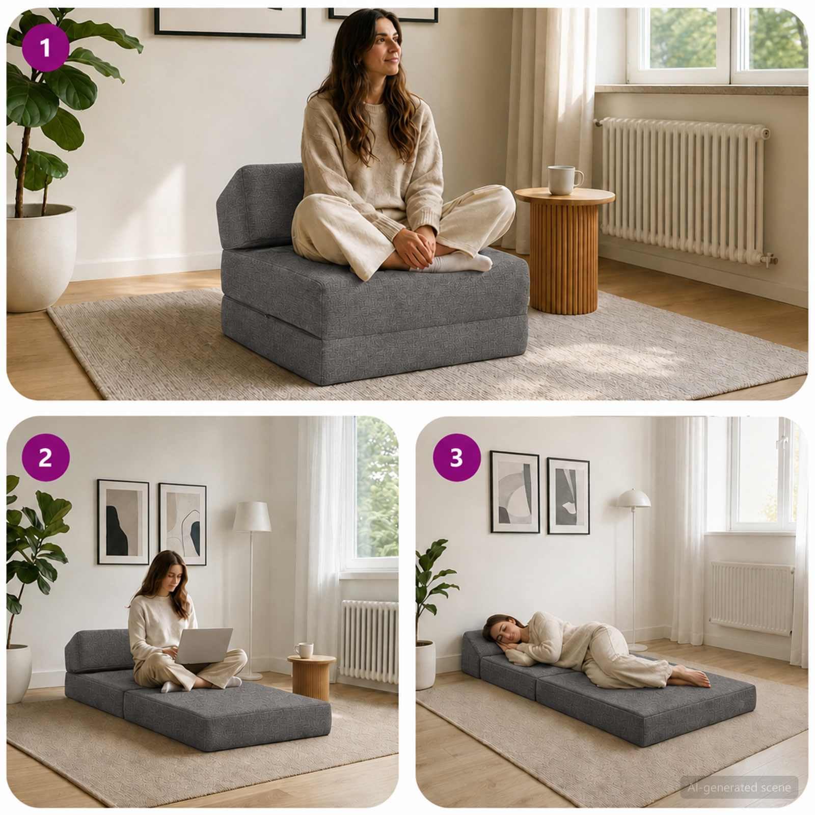 vidaXL Möbel Klappsofa Bett Hellgrau 60 cm Stoff Reissverschluss