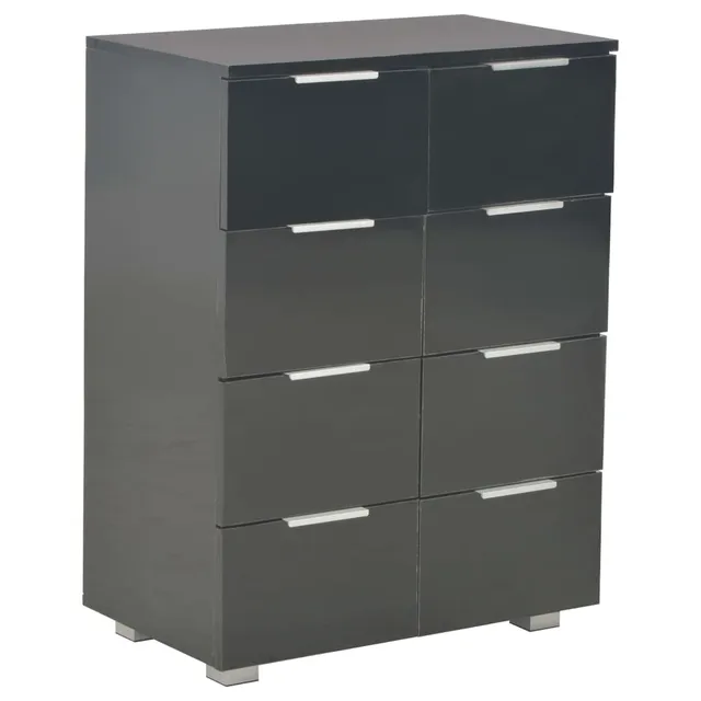 vidaXL Möbel Sideboard 8 Schubladen Hochglanz Schwarz 60cm