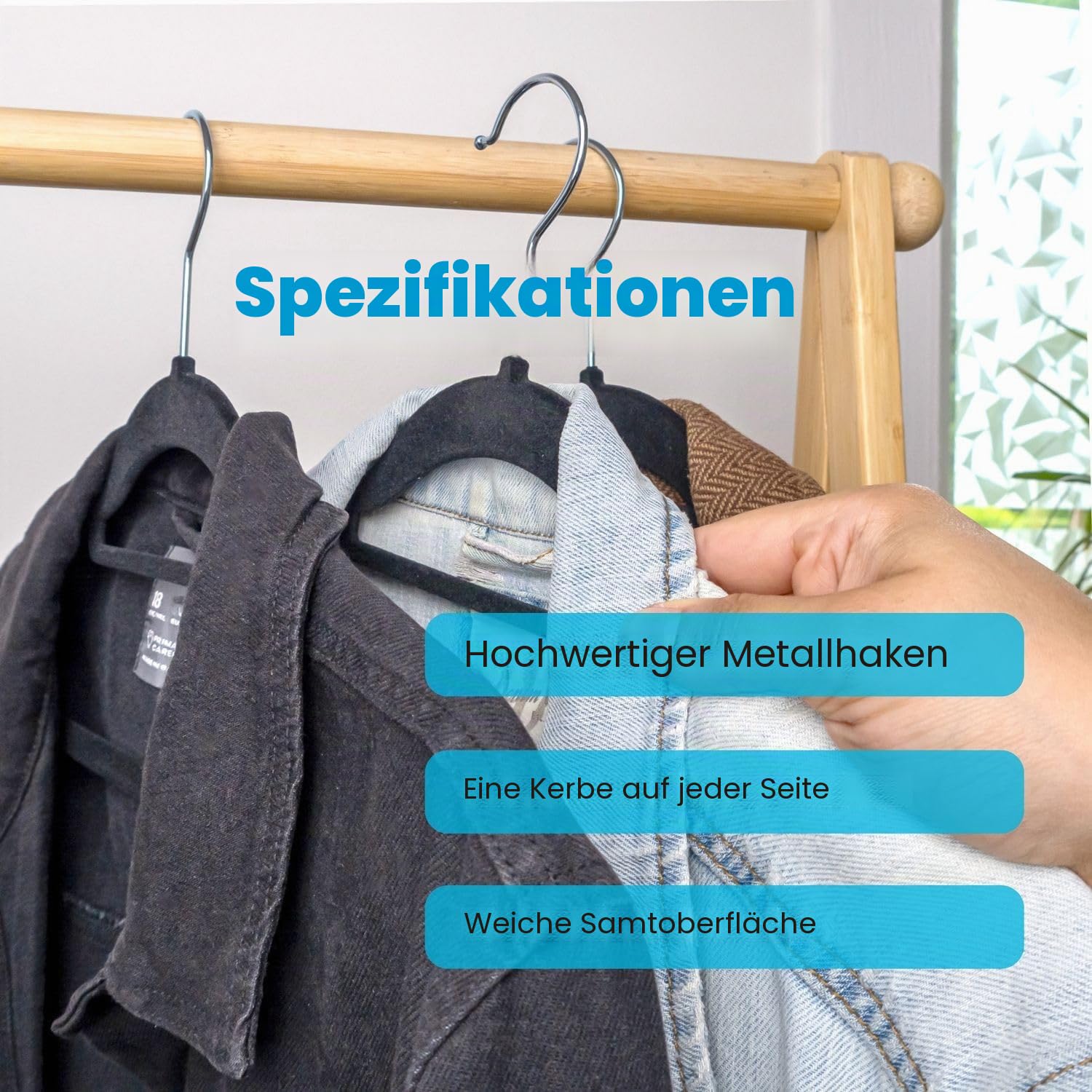 Intirilife Kleiderbügel Samt Schwarz 20 Stück 43,5 cm Antirutsch