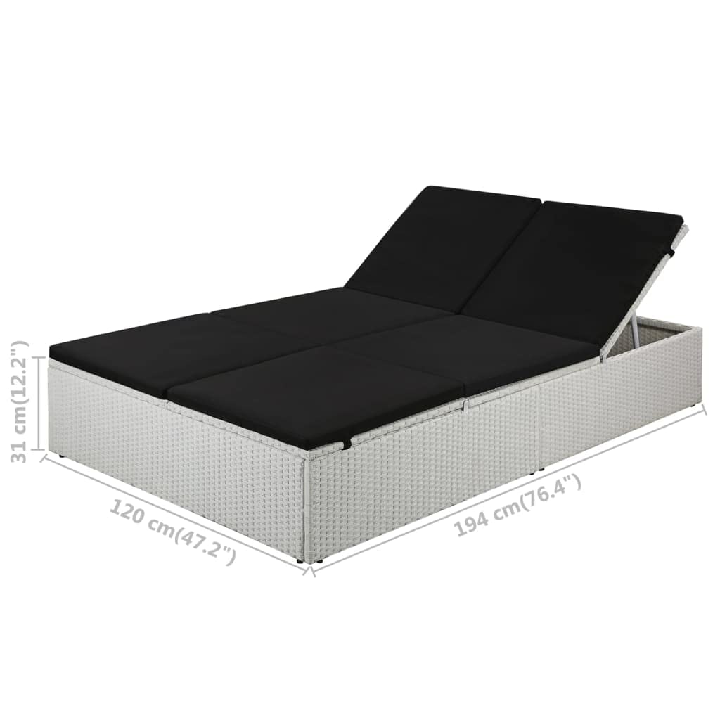 vidaXL Sonnenliege Poly Rattan schwarz mit Auflage Doppelliege