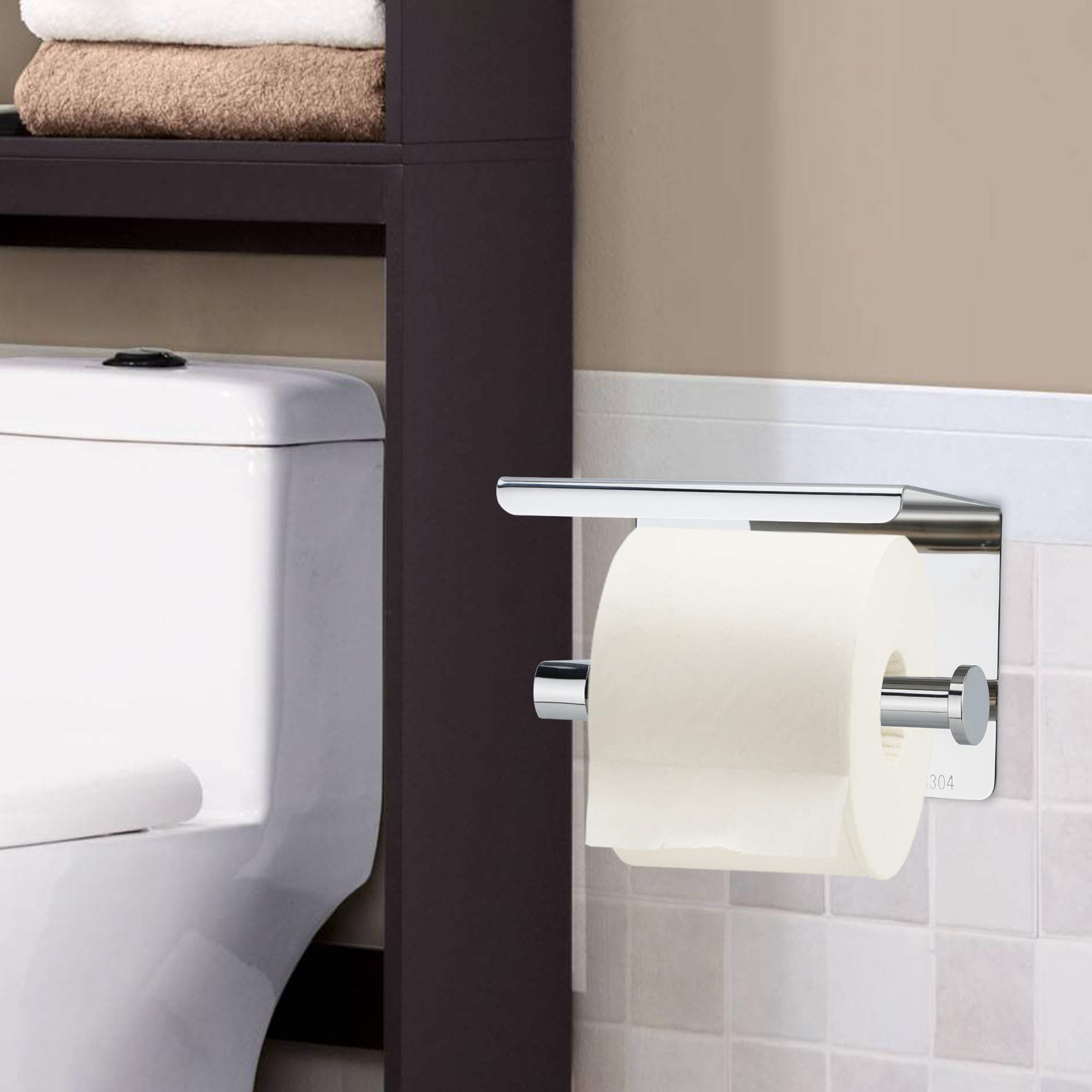 Intirilife Toilettenpapierhalter Ablage Silber Edelstahl 16cm