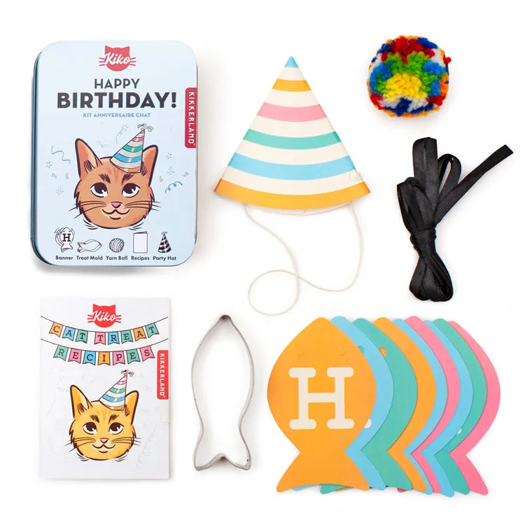 Kikkerland Kiko Katzen Geburtstagsset Partyhut Girlande