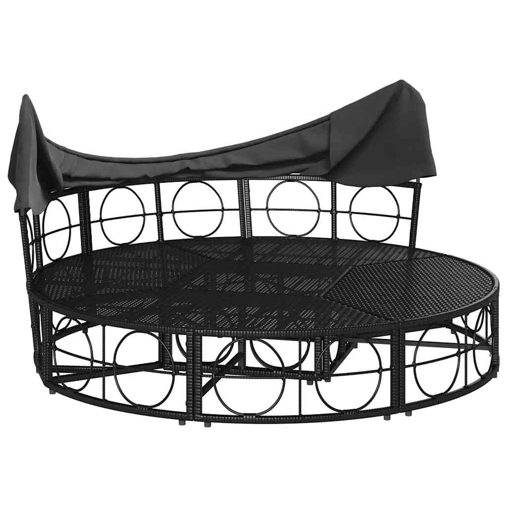 vidaXL Outdoor-Loungebett mit Dach Schwarz Poly Rattan Kissen
