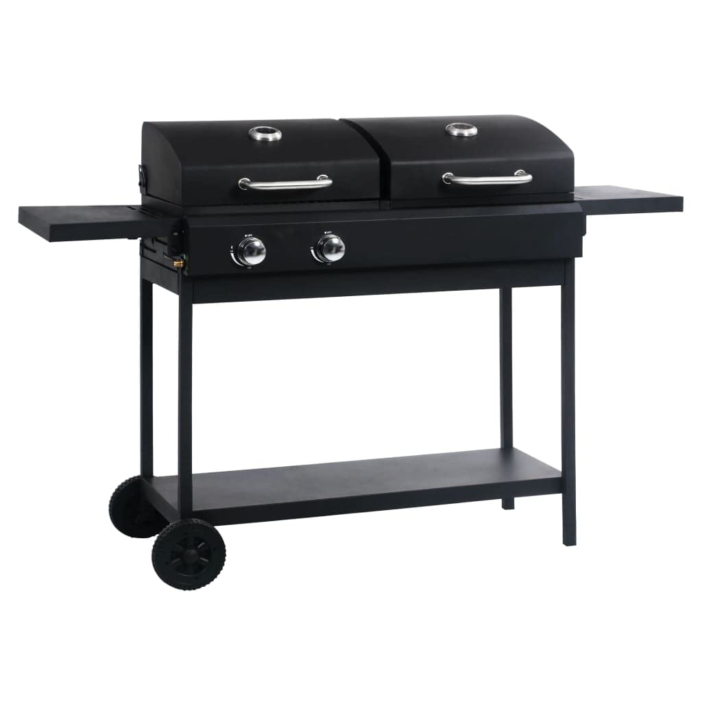 vidaXL Heim & Garten Gas-Holzkohle-Grill 2 Brenner mit Deckel