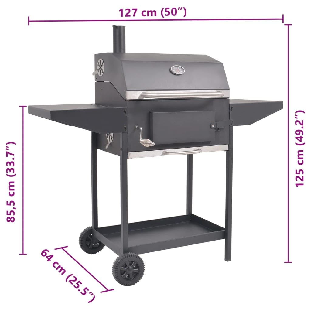 vidaXL Heim & Garten Holzkohlegrill Smoker Schwarz Ablage