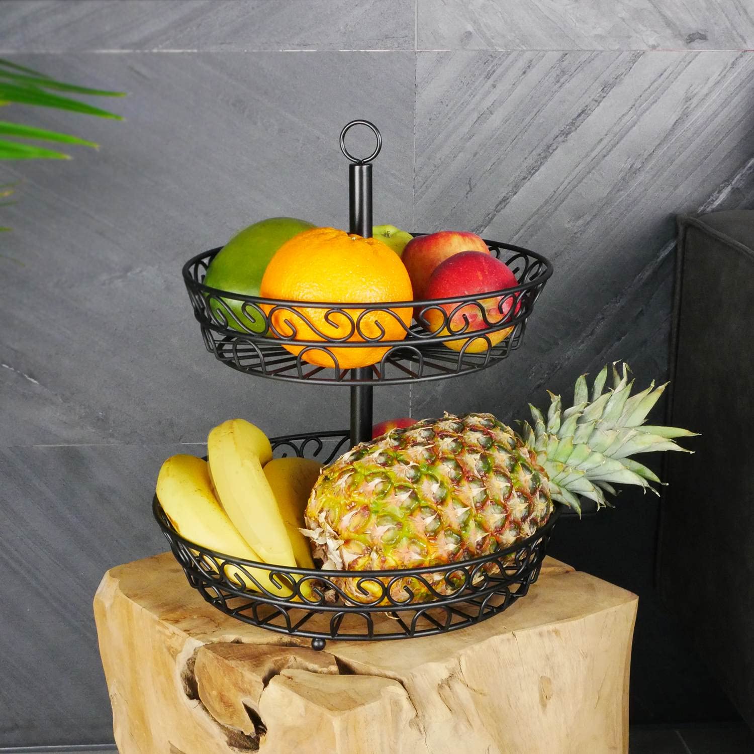 Intirilife Obstkorb Etagere 2 Etagen 30x35 cm schwarz Metall
