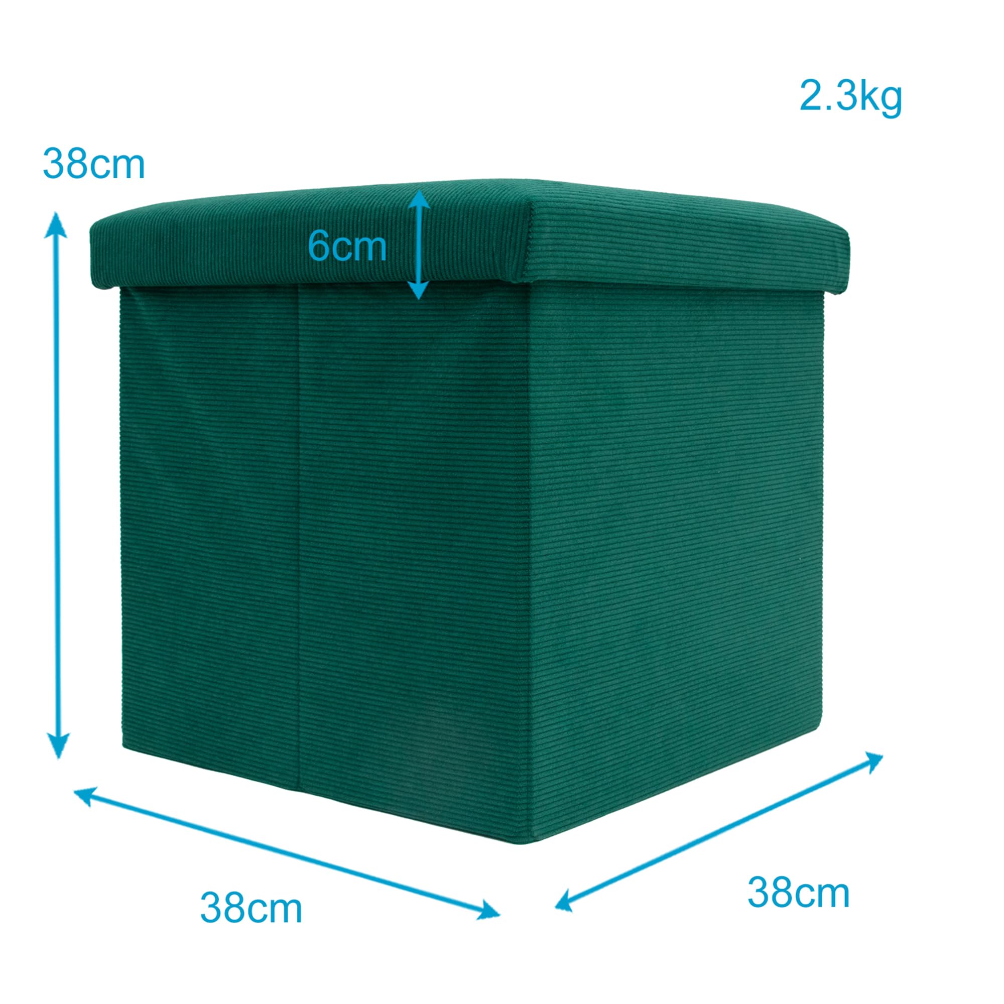 Intirilife Sitzhocker 38 cm Grün Cord mit Stauraum faltbar