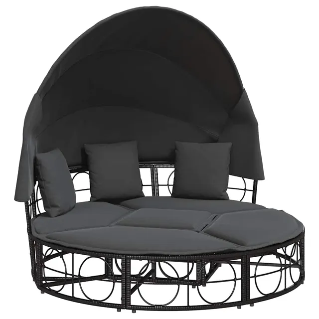 vidaXL Outdoor-Loungebett mit Dach Schwarz Poly Rattan Kissen