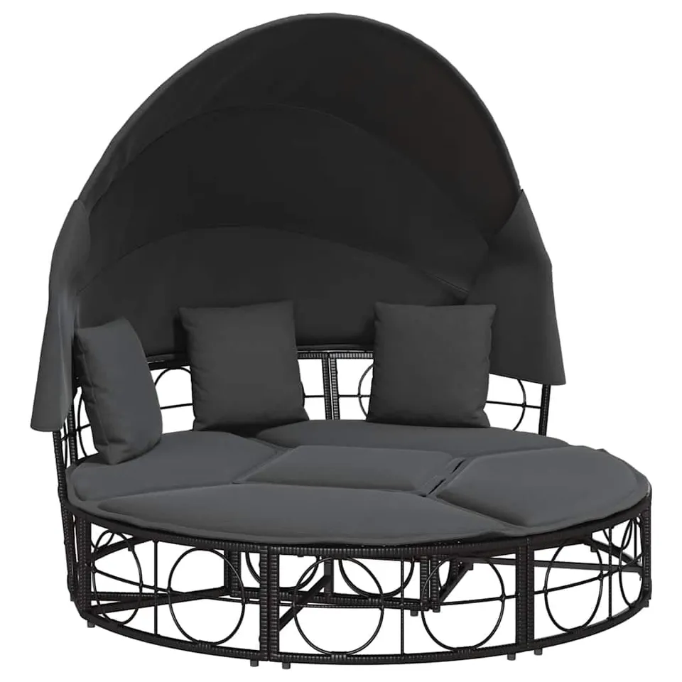 vidaXL Outdoor-Loungebett mit Dach Schwarz Poly Rattan Kissen