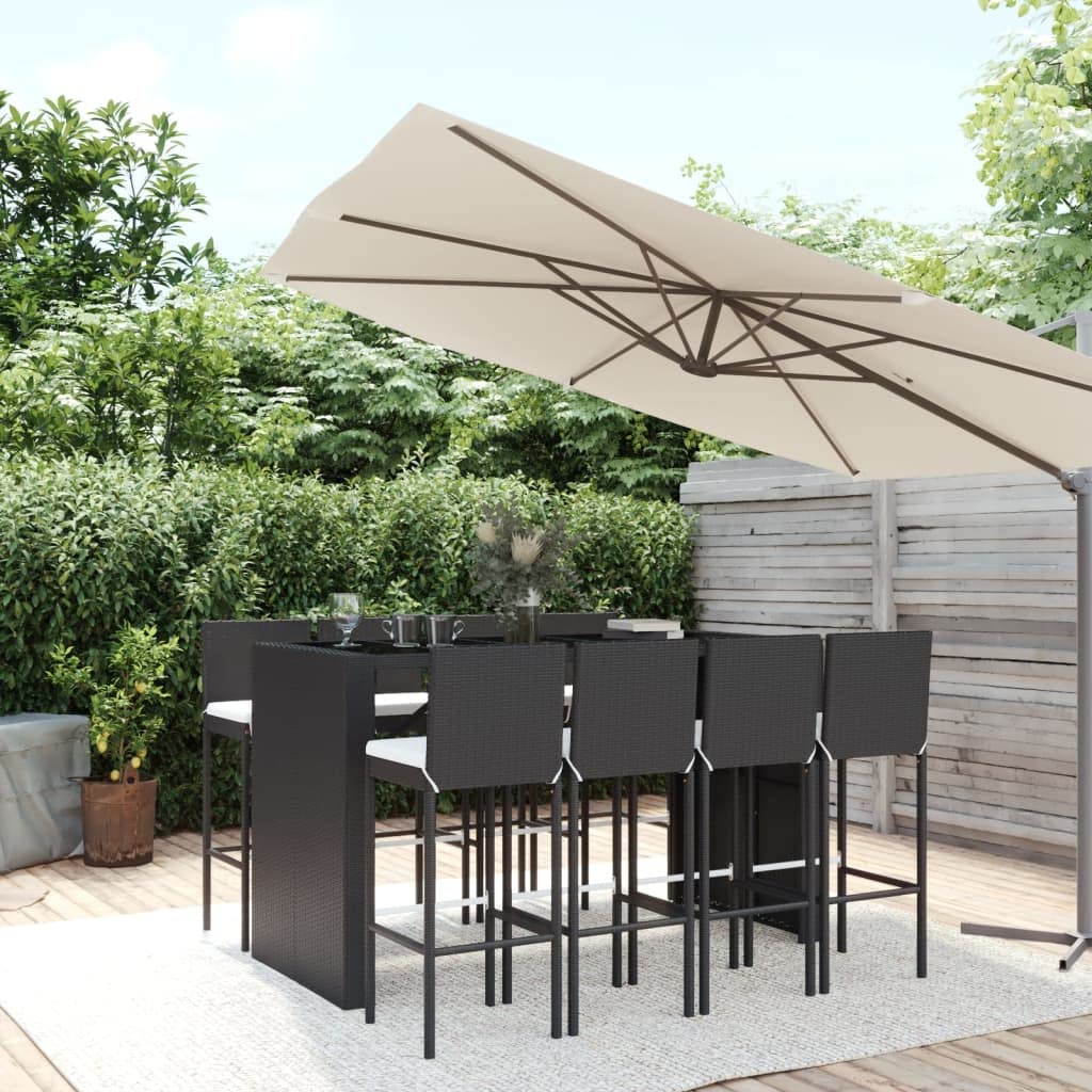 vidaXL Heim & Garten 9-tlg. Gartenbar-Set schwarz mit Kissen