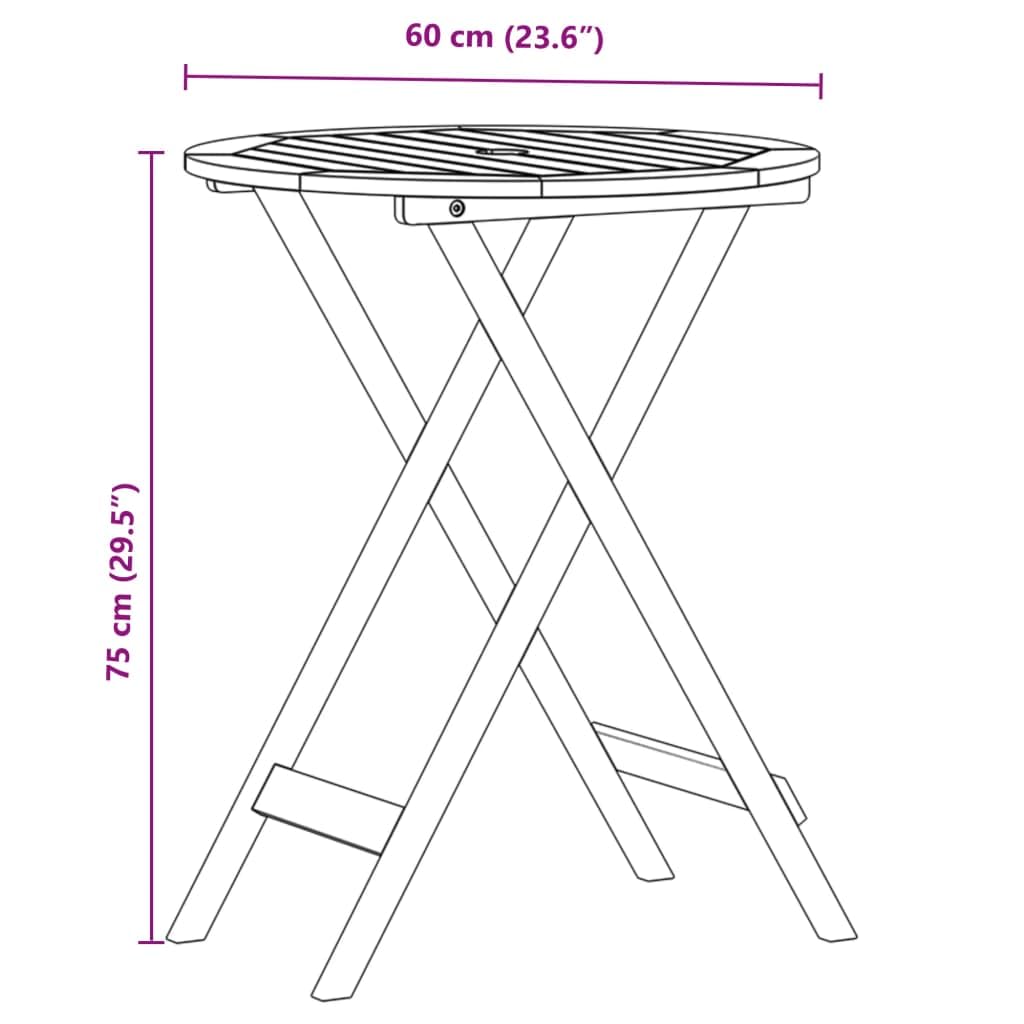 vidaXL Bistro-Set Cremeweiß 3-tlg Akazie klappbar