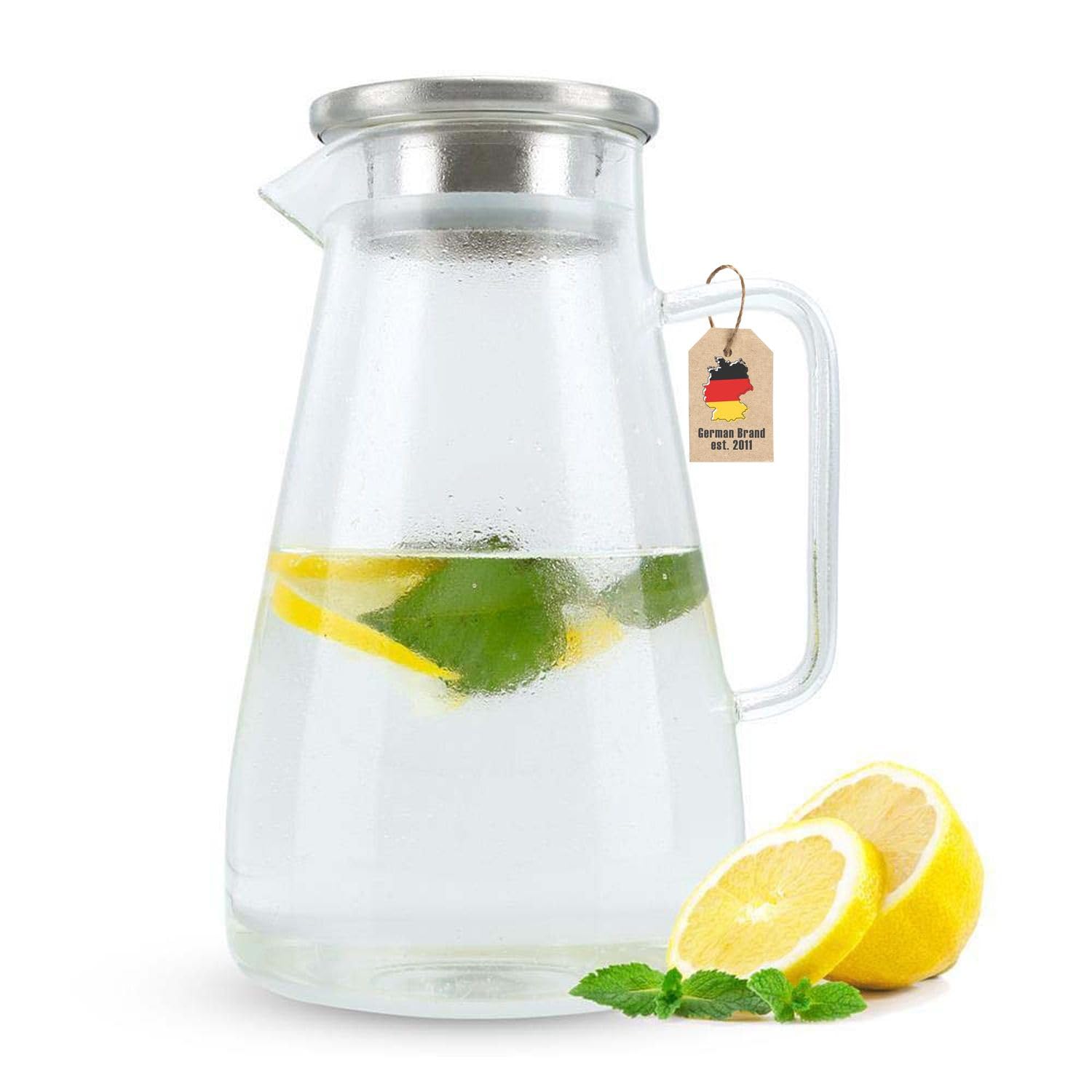 Intirilife Glaskaraffe 1500 ml Borosilikatglas Filterdeckel