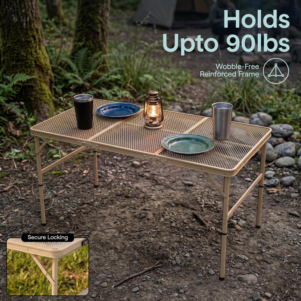 Serenelife Camping Campingtisch 4Ft beige höhenverstellbar faltbar