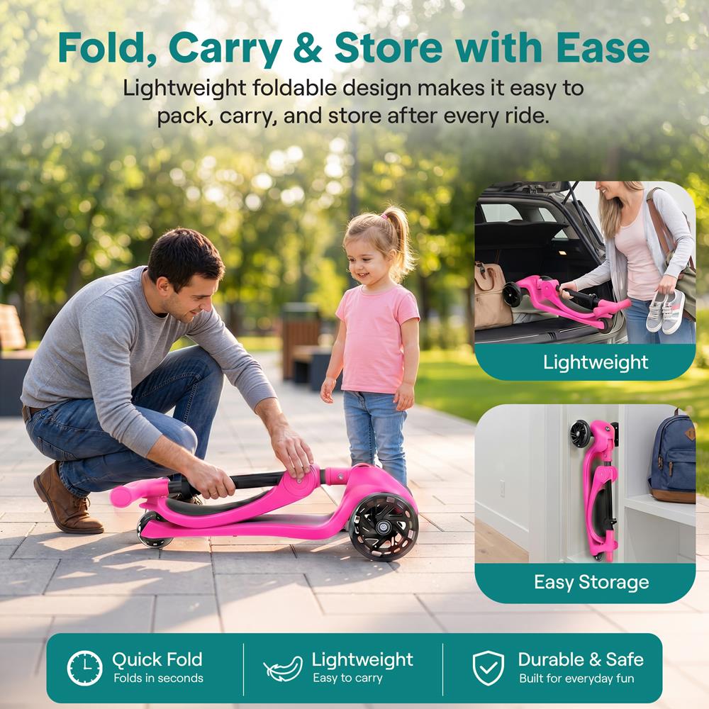 Serenelife Scooters SLKSC21PN Kinderroller Pink LED 3 Räder
