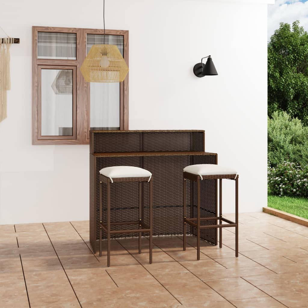 vidaXL Gartenbar-Set 3-TLG. Rattan Braun 2 Hocker Tisch