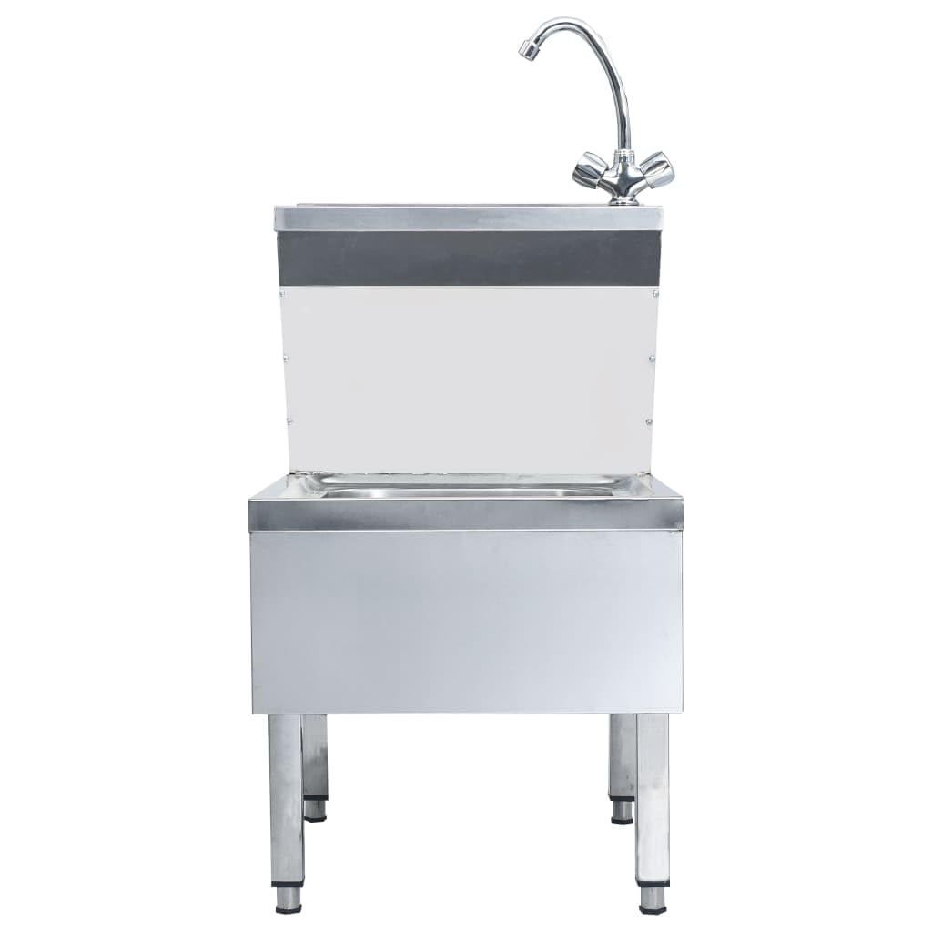 vidaXL Handwaschbecken Edelstahl freistehend 2 Becken Hahn