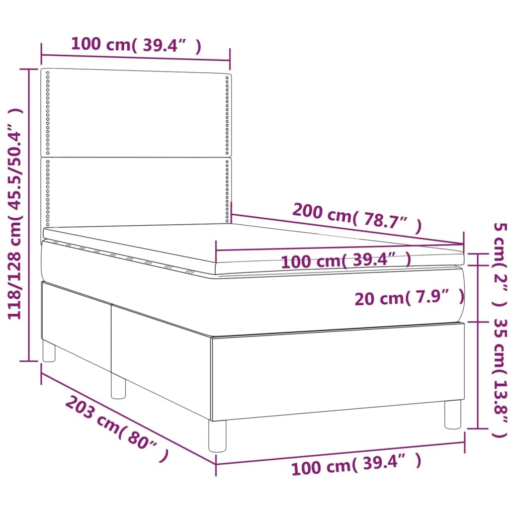 vidaXL Boxspringbett Hellgrau 100x200 cm Stoff mit Matratze LED