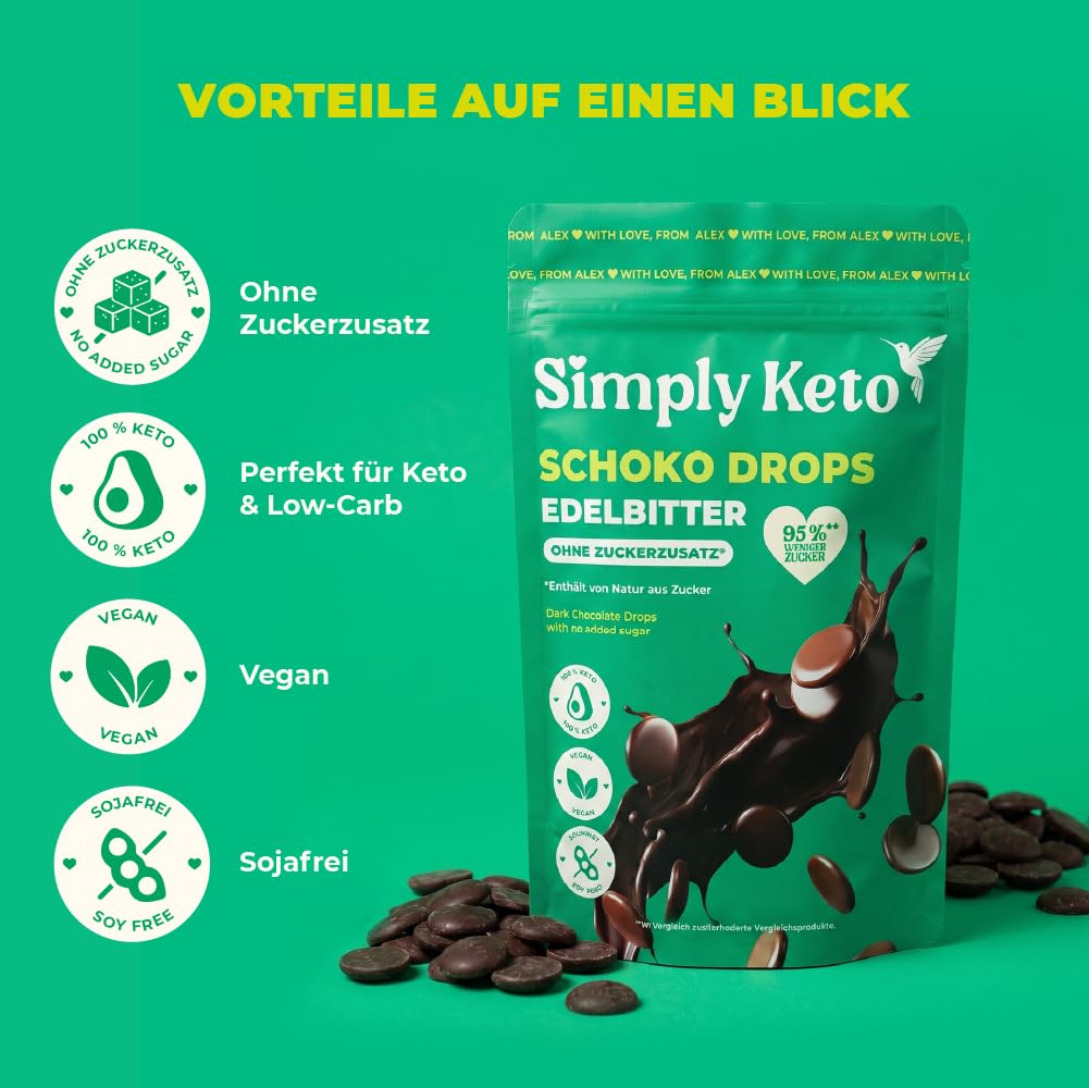 Simply Keto Schokodrops Edelbitter zuckerfrei 200g vegan