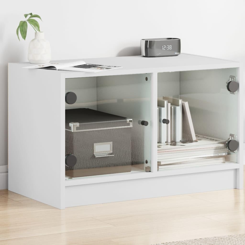 vidaXL TV-Schrank Glastüren Weiß 68x37x42 cm Lowboard
