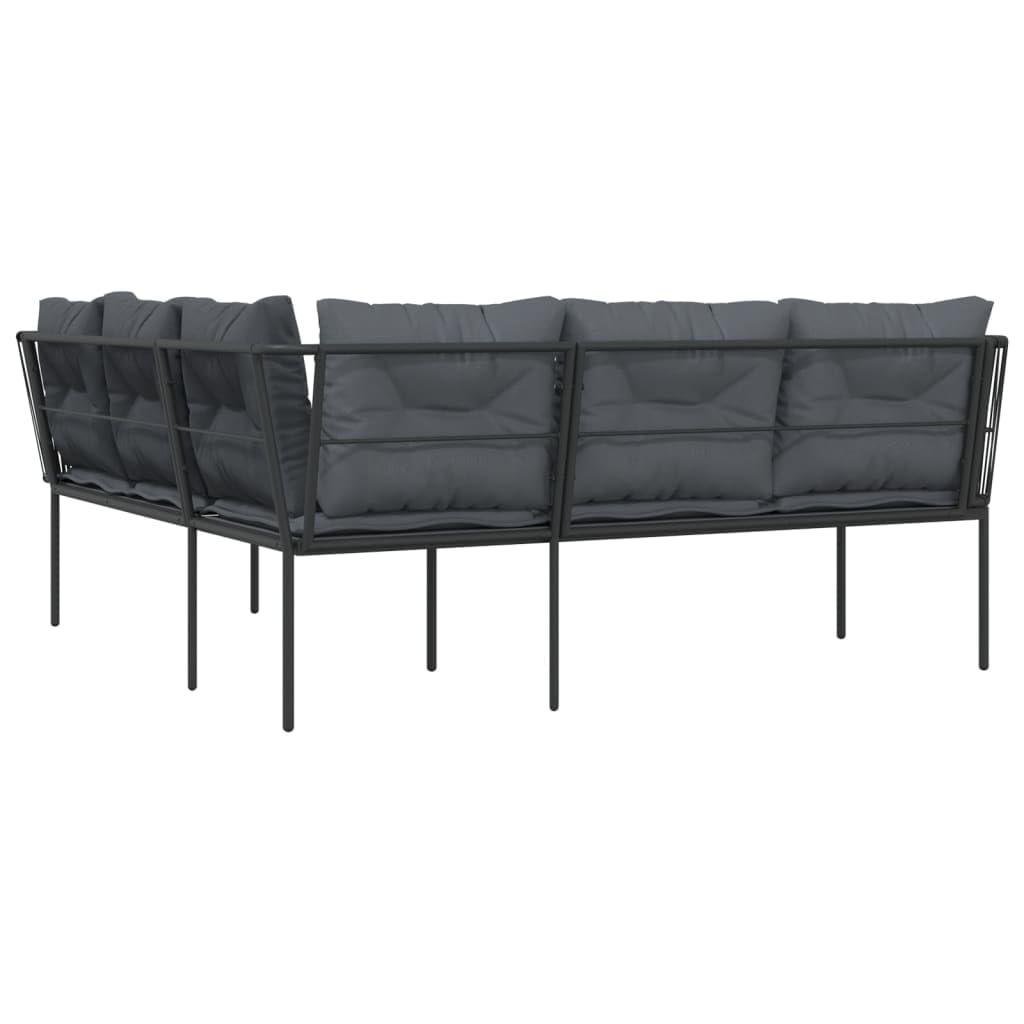 vidaXL Gartensofa L-Form Schwarz Textilene mit Kissen