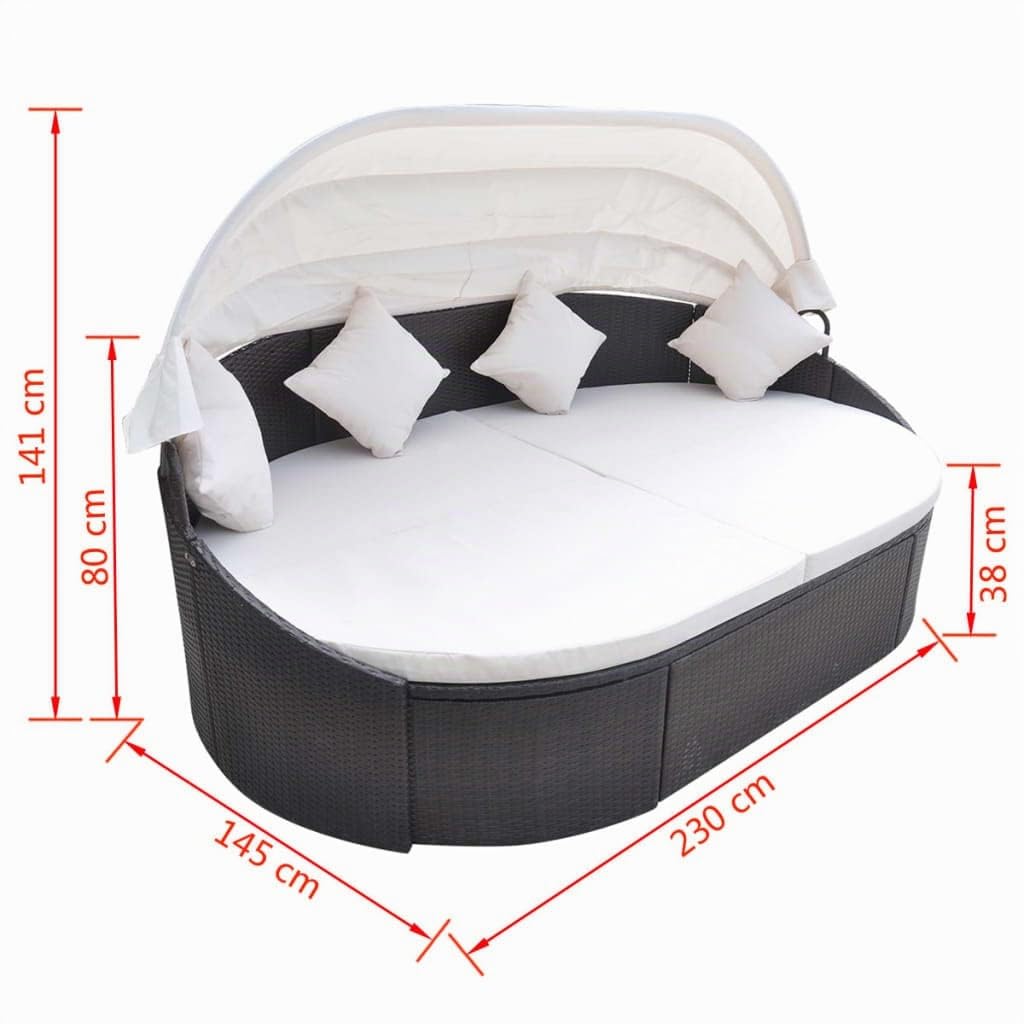 vidaXL Outdoor-Loungebett mit Dach Rattan braun