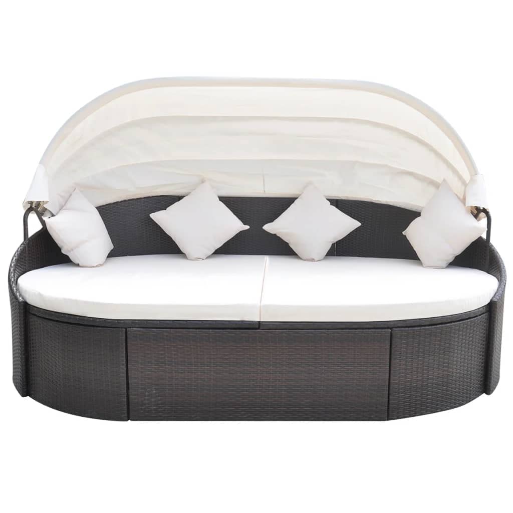 vidaXL Outdoor-Loungebett mit Dach Rattan braun