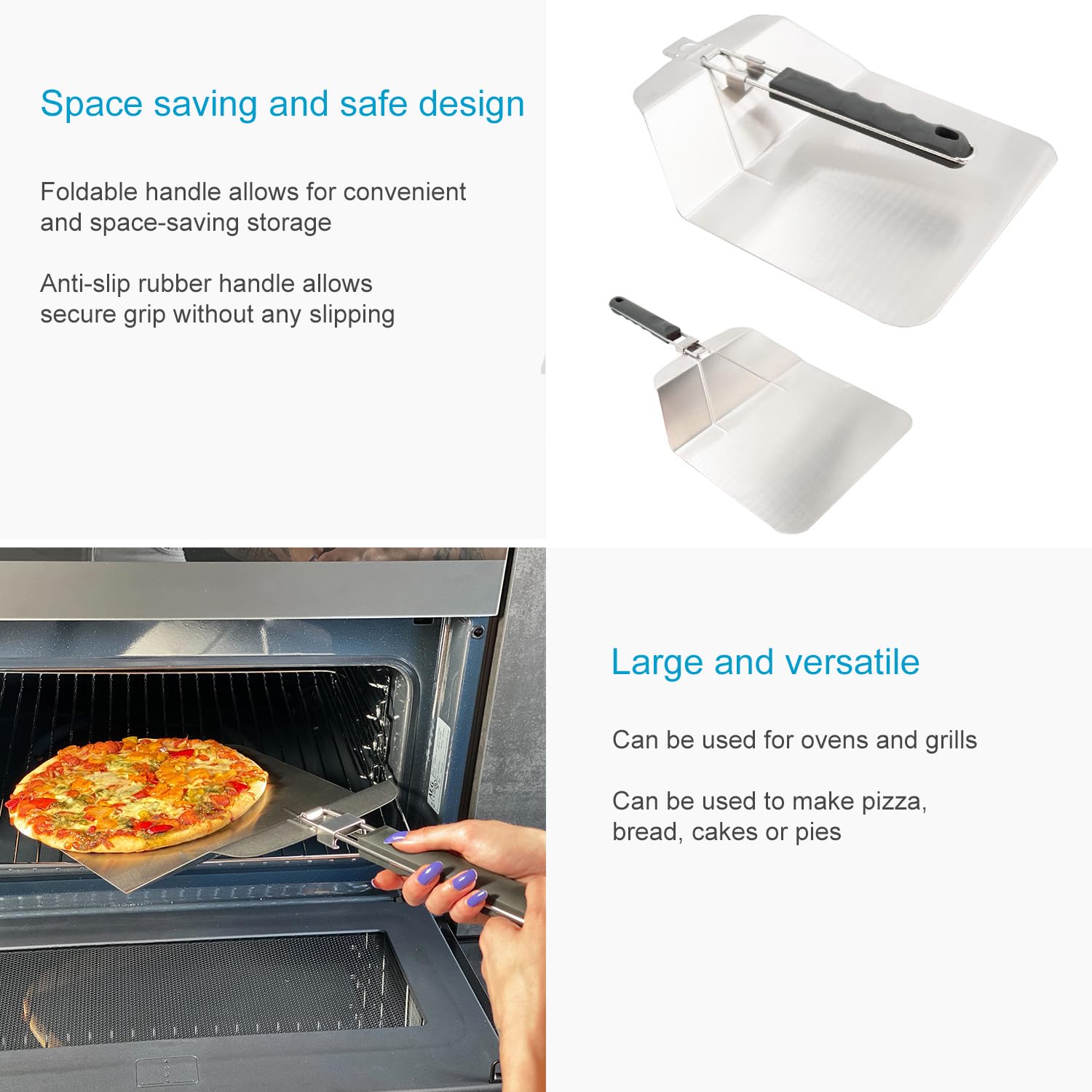 Intirilife Pizzaschieber Edelstahl 53,5 cm Faltbar Pizzaheber Klappgriff