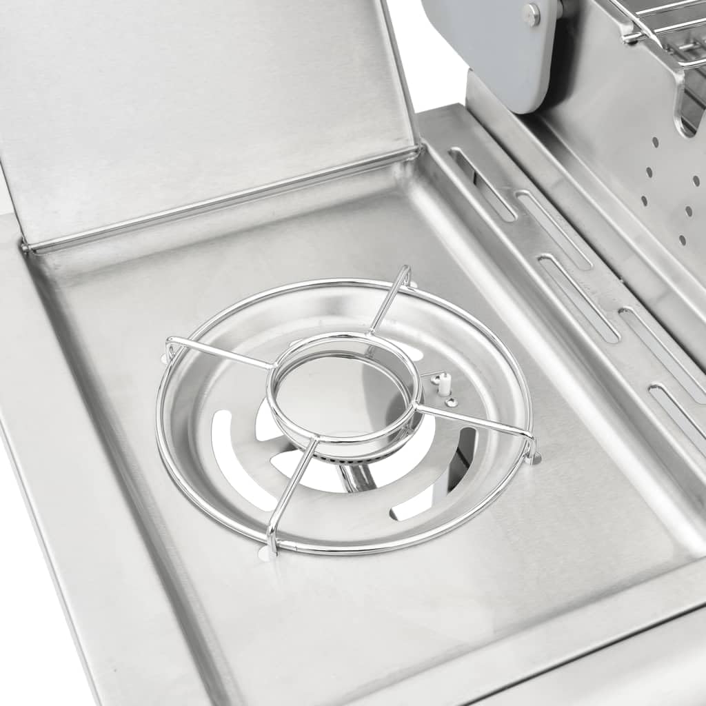vidaXL Gasgrill 4 Flammen Edelstahl Silber mit Rädern