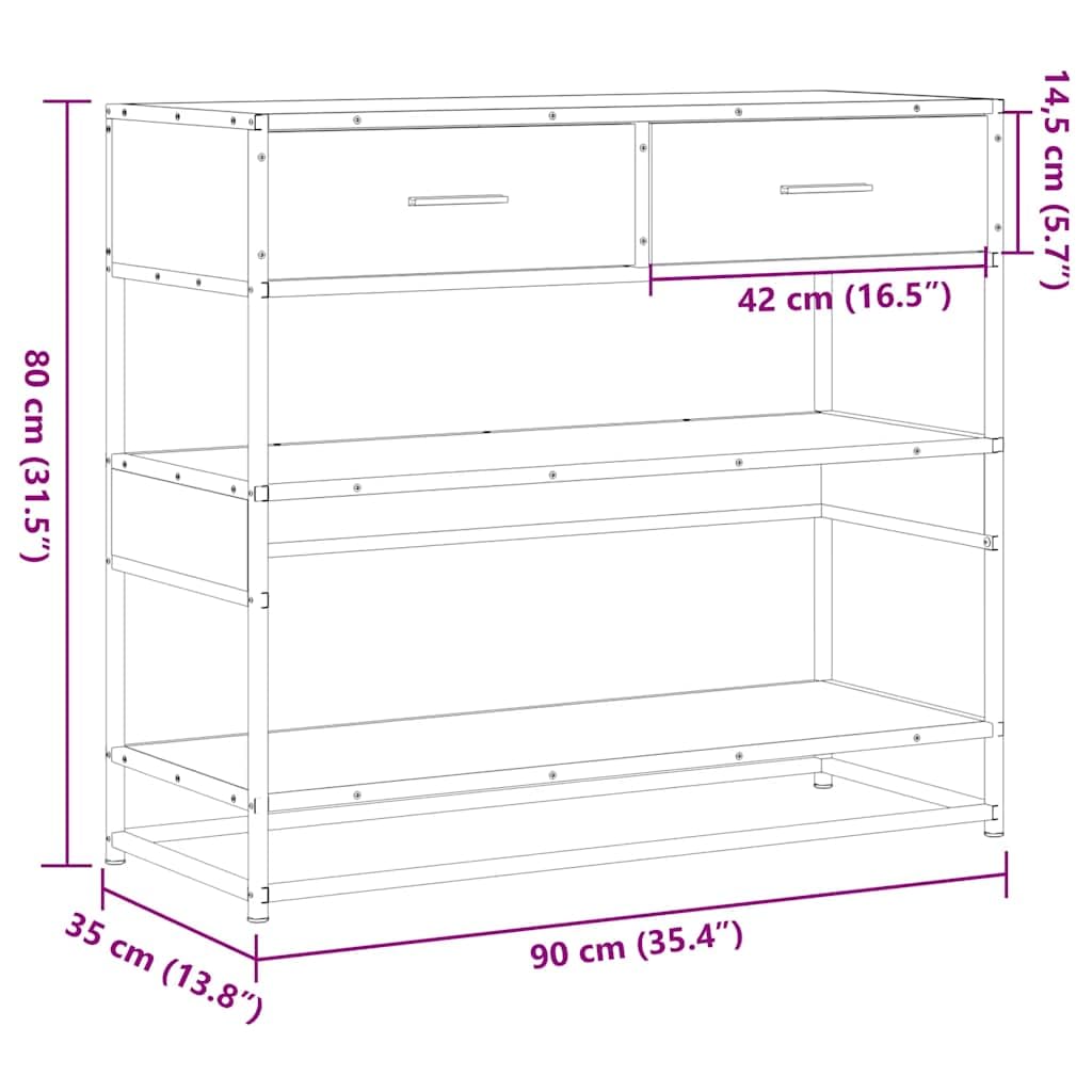 vidaXL Konsolentisch Schwarz 90x35x80 Holzwerkstoff Ablage