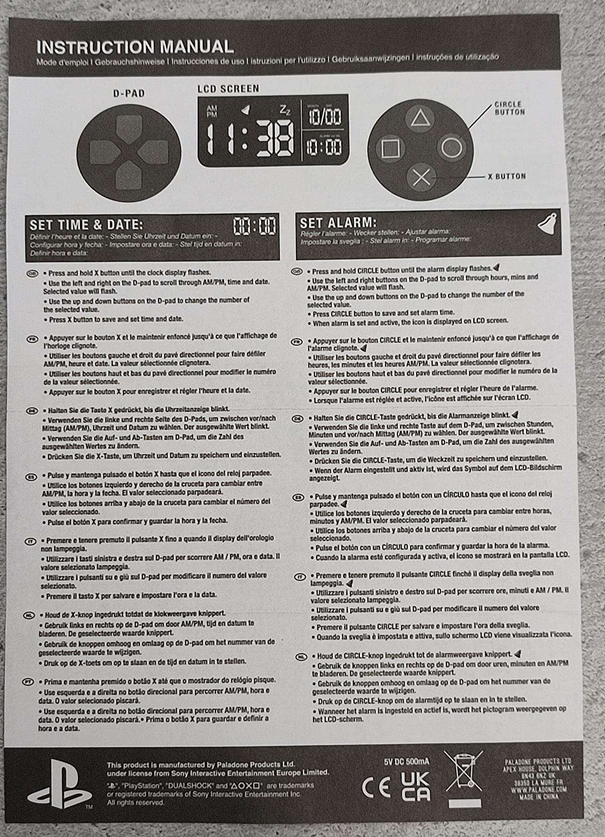 Paladone Playstation Controller Wecker PP8342PS Weiß LCD