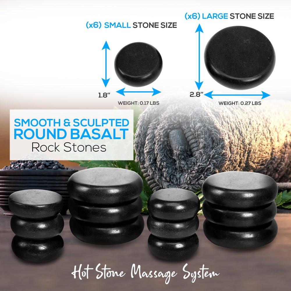Serenelife Massage Hot Stone Set Basalt 12 Steine