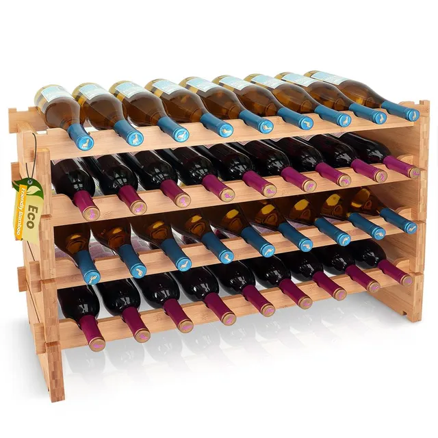 Serenelife Storage Weinregal Bambus 36 Flaschen 4 Ebenen