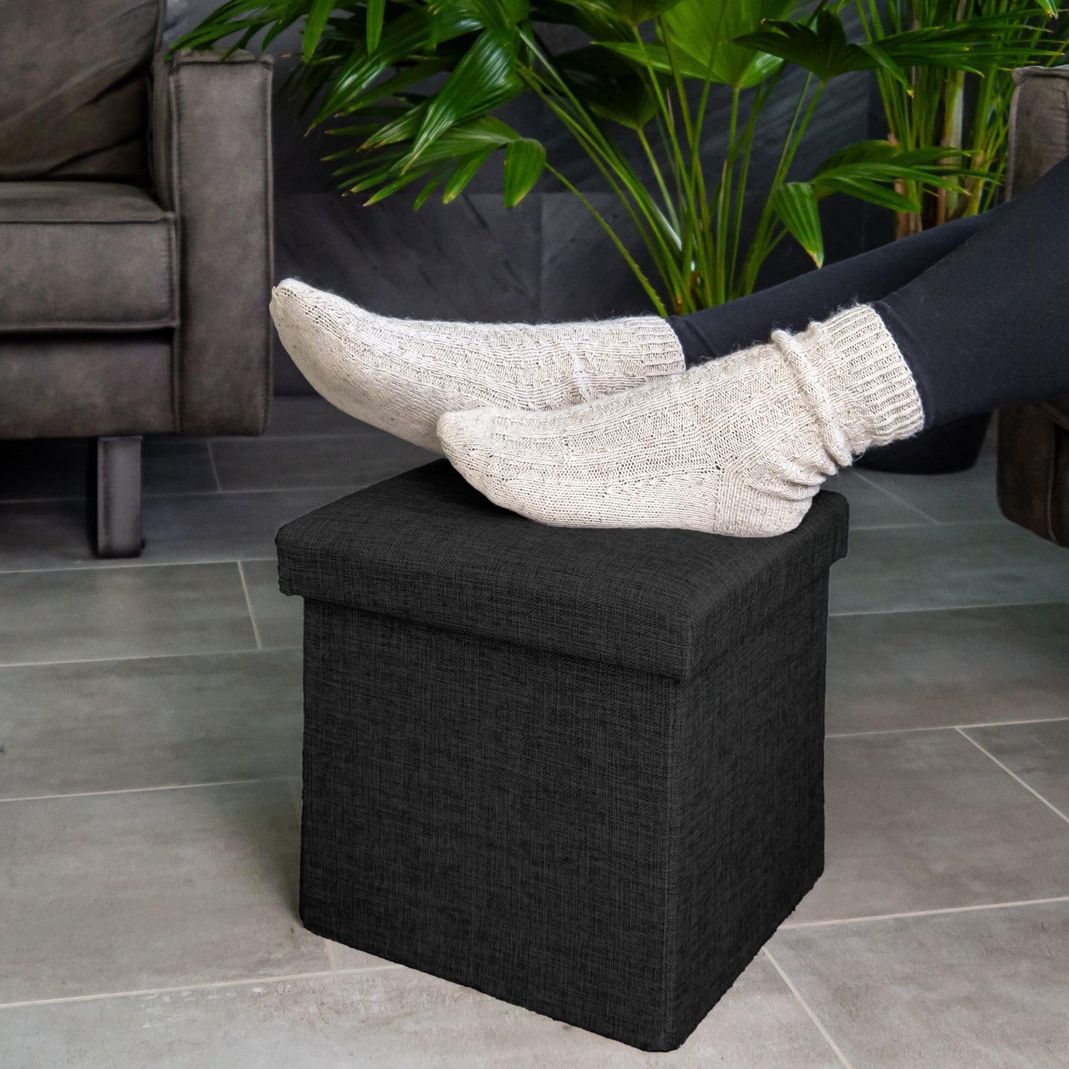 Intirilife Sitzhocker faltbar Diamant Schwarz 30x30x30 cm