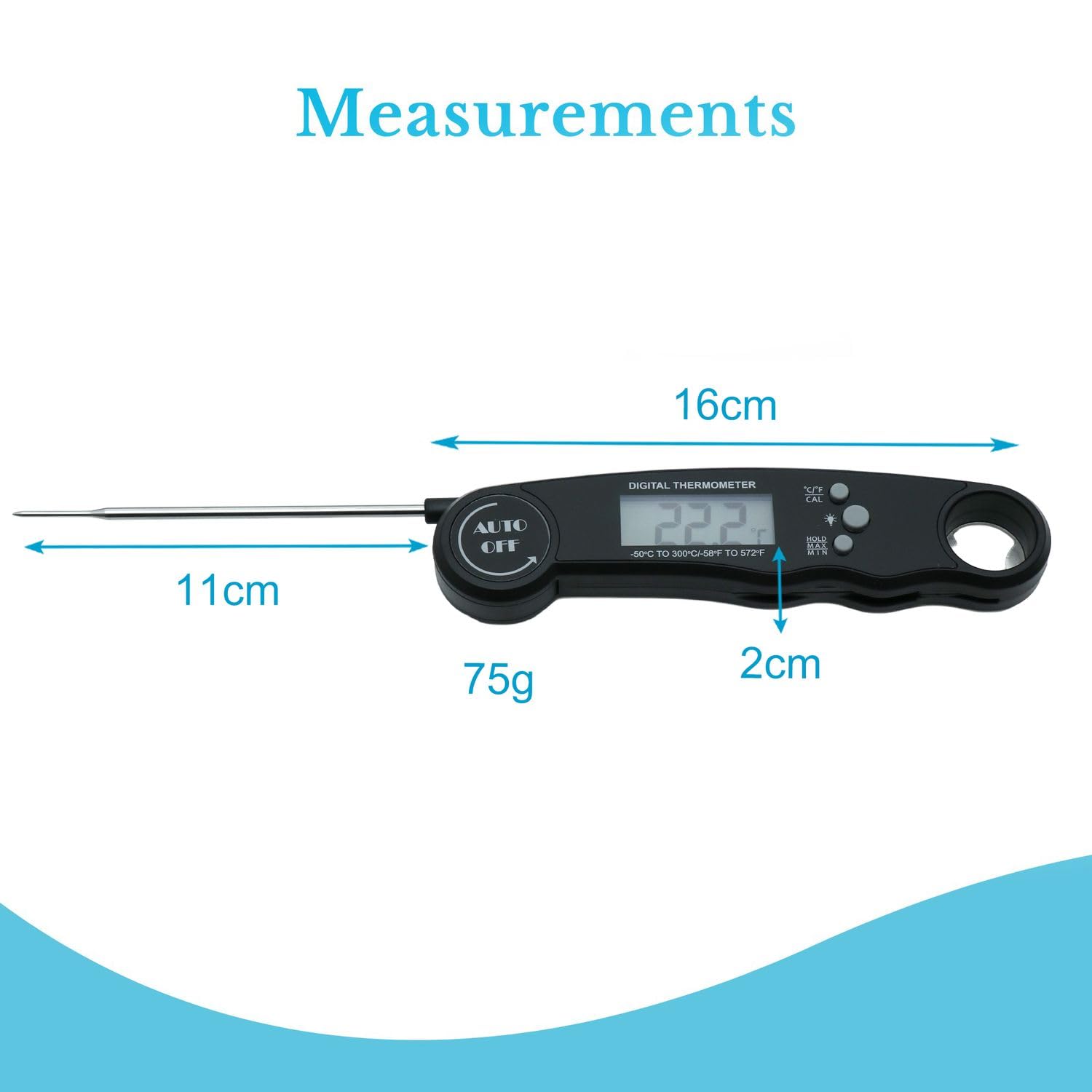 Intirilife Küche Küchenthermometer Schwarz Digital Faltbar