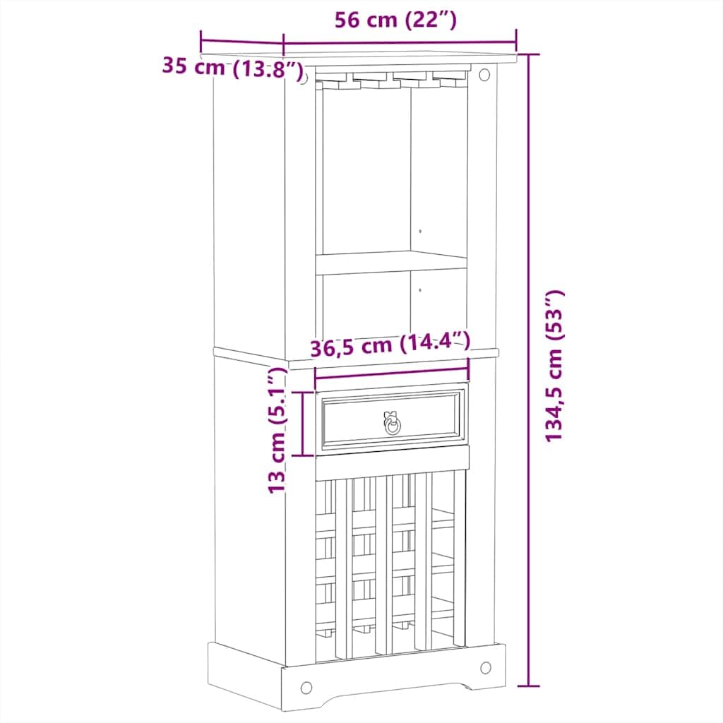 vidaXL Weinregal Corona 56x35x134,5 cm Kiefer Massivholz