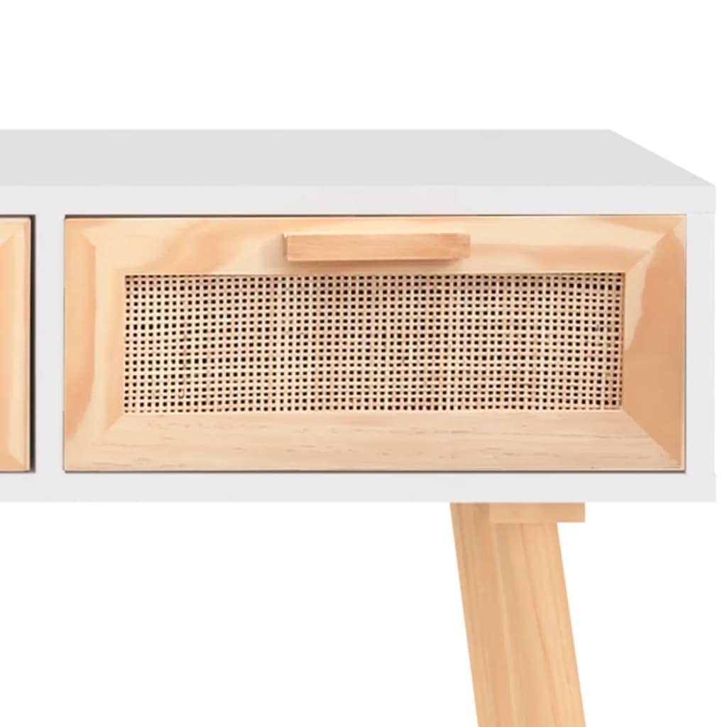 vidaXL Konsolentisch Weiß 105x30x75 Kiefer Rattan 3 Schubladen