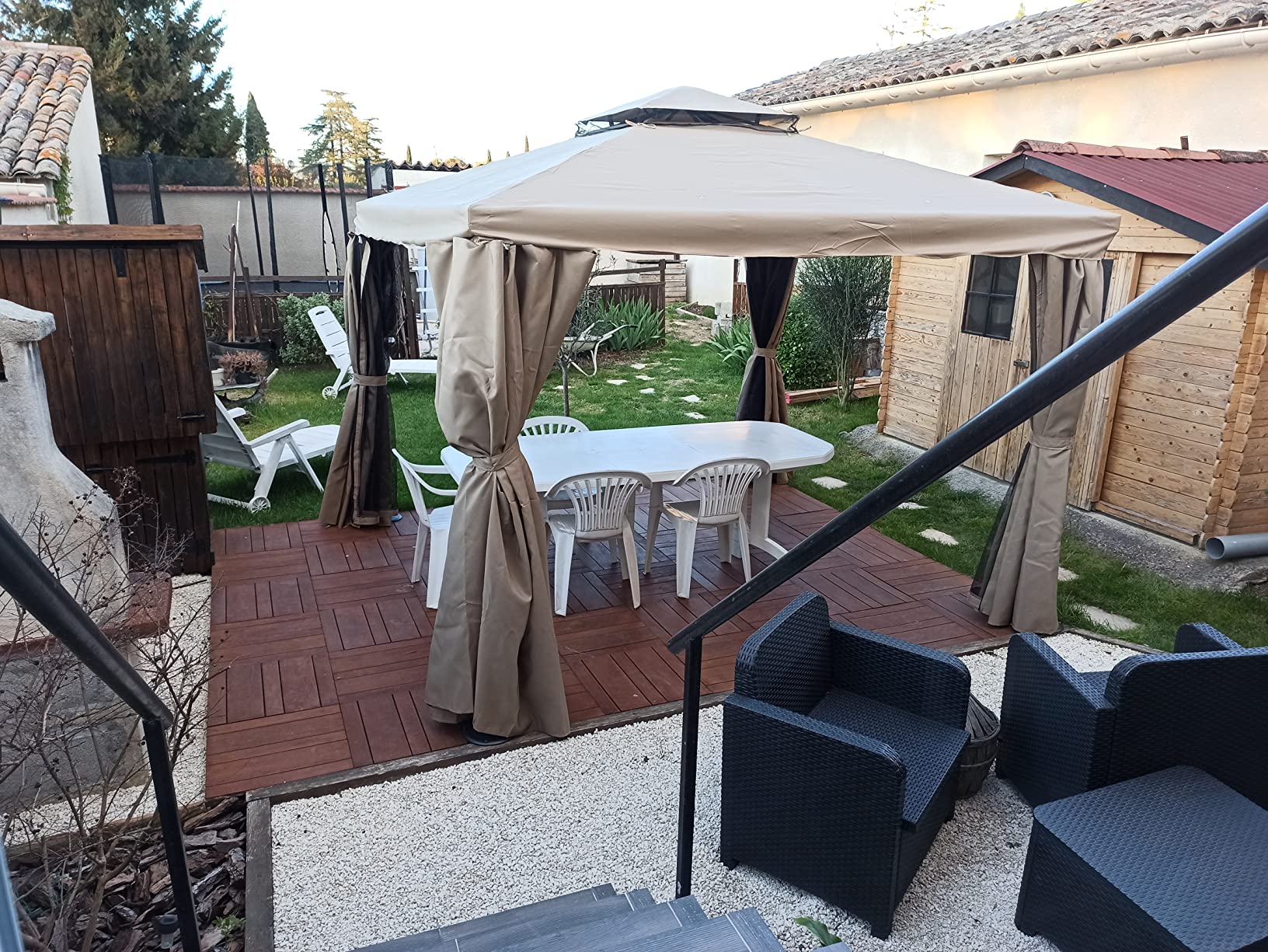 vidaXL Heim & Garten Pavillon 3x3 m Anthrazit mit Vorhängen LED